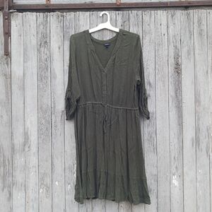 Torrid Sz 2X Roll Tab Half Sleeve Button‎ Front Popover Shirt Dress Green Womens